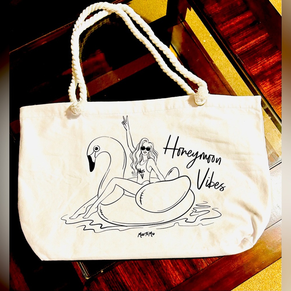 Miss to Mrs .  Honey Moon Vibes large Canvas Tote